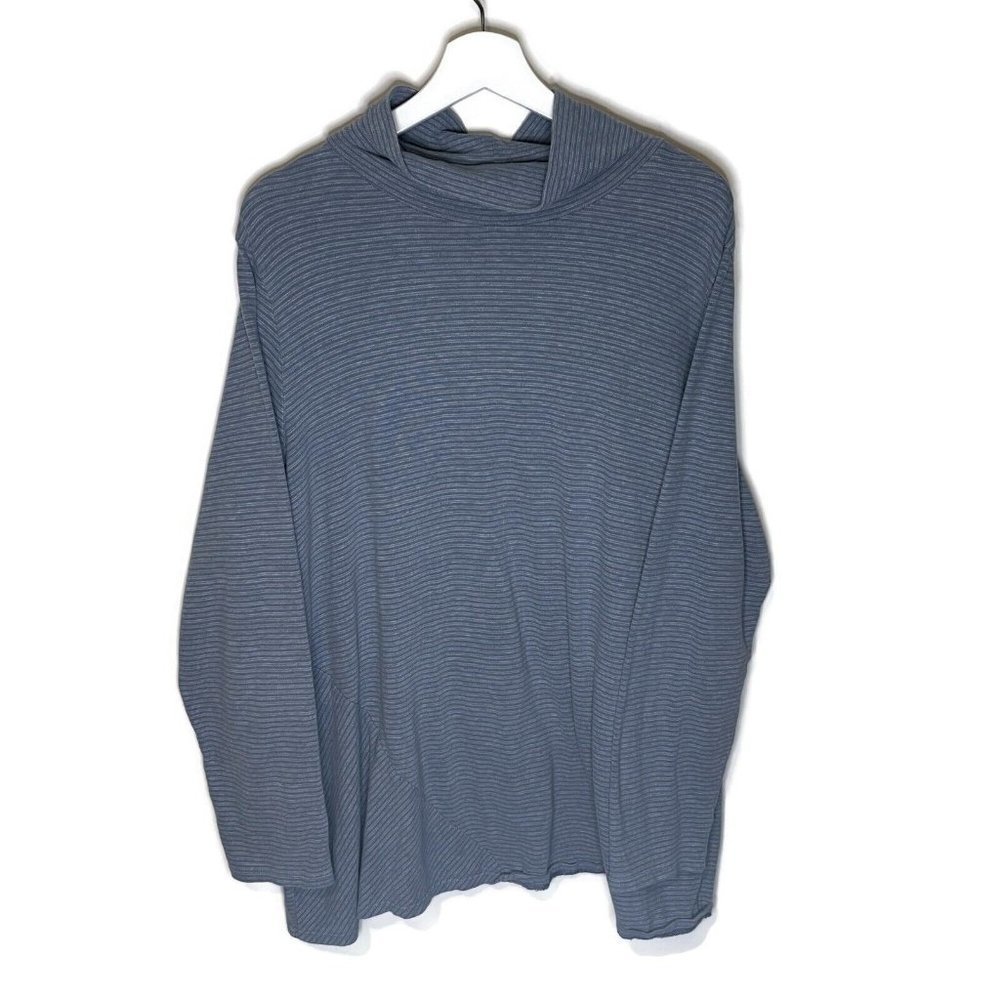 Pure Jill Womens Soft Touch Cotton Turtleneck Top Size 2X Blue Striped Knit Fall